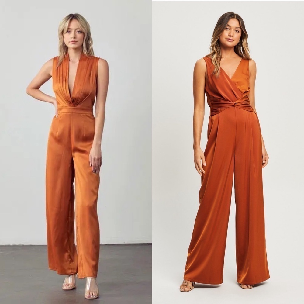 NWT L’AGENCE Sleeveless Ruched Tie Shoulder High Rise Wide Leg Wrap Jumpsuit XS - Picture 3 of 5
